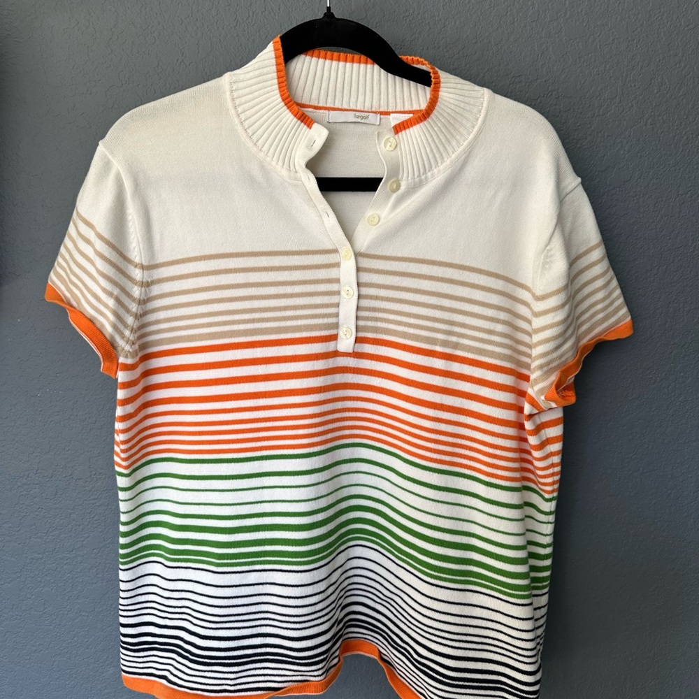 Liz‎ Claiborne Golf Striped Short Sleeve Half Button Knit Top Size x1